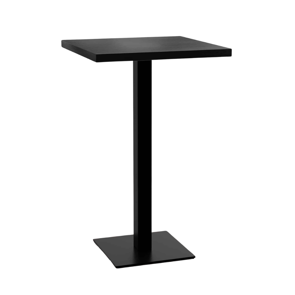 Table haute de restauration 70x70 cm | Aspect bois foncé | Piètement en fonte
