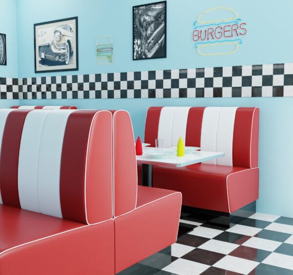 Banquette Gastro Americano Retro | Banquette de dîner rouge & blanc | 200 cm de large | Banquette américaine – Image 8