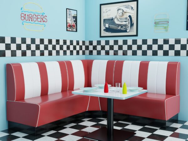 Banquette Gastro Americano Retro | Banquette de dîner rouge & blanc | 200 cm de large | Banquette américaine – Image 9